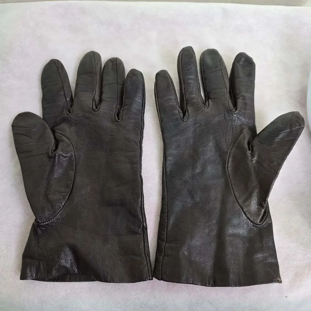Vintage Women's Brown Leather Gloves 100% Pure Silk Lining Made in England